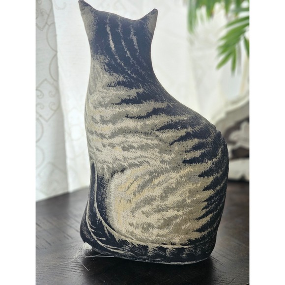 Vintage Fabric Cat Figurine country Tabby Kitten primitive doorstop - Picture 4 of 6